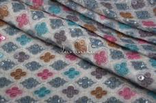 150 Grams Multi Color (PAGM) Thread and Sequins Embroidery on Dyeable Viscose Georegtte Fabric 44inch